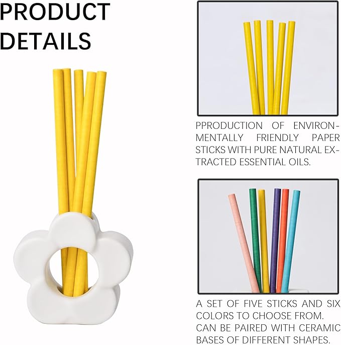 Non-Toxic Air Freshener Stix - Natural Essential Oils Infused, 30 Days Long-Lasting Freshness, 5 Pcs 6" Per Pack for Car Home Office，Ceramic Base not Included(Lemon Leaf and Thyme)