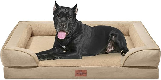 Comfort Expression Orthopedic Dog Bed for Extra Large Dogs 53x42 Inch, Waterproof Egg Crate Foam XXL Pet Bed with Removable Bolsters, Dog Couch with Washable Cover & Non-Slip Bottom, Light Brown