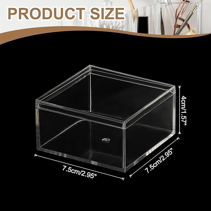 Acrylic Box with Lid, 2.95 x 2.95 x 1.57 in Acrylic Display Case Plastic Square Cube Container Storage Holder Stackable Bins for Cosmetic Collectible Candy Jewelry(2 Pack, Clear)