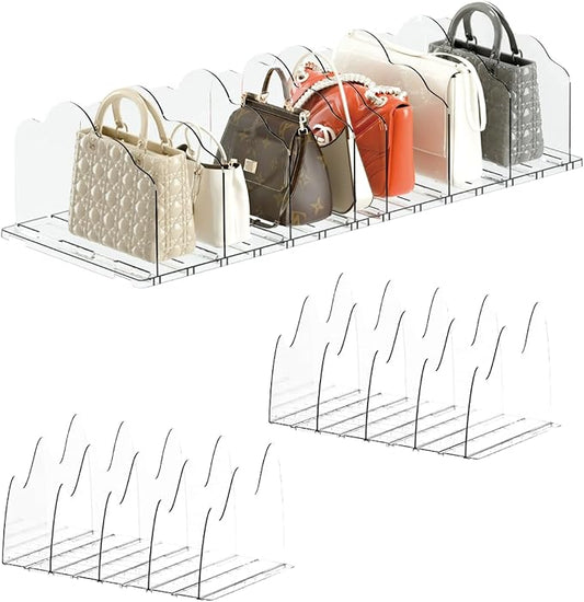 Adjustable Acrylic Purse Organizer for Closet Shelf – Clear Handbag Storage Divider, Pocketbook Rack, Clutch Holder, Purse Shelf Organizer for Women’s Closet Organization