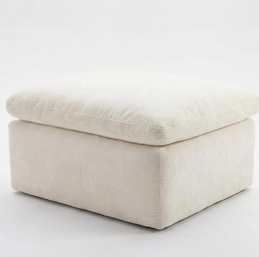 Cream Square Ottoman Footstool, Cloud-Like Pillow-Top Soft-Textured Ottoman Coffee Table, Compact Footstool for Living Room, Bedroom Vanity Stool, Low-Profile Floor Cushion forSmall Spaces