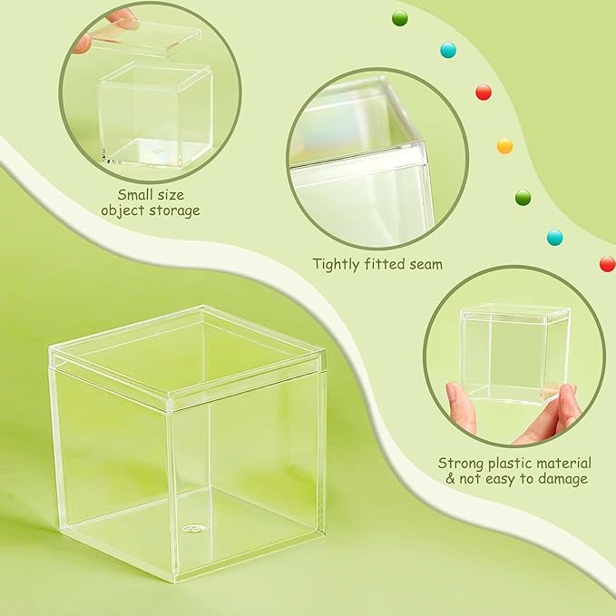 Blulu 8 Pcs Clear Acrylic Box with Lid Plastic Jewelry Mini Storage Box Mini Cube Containers for Candy and Tiny Jewelry Easter Party Favor(1.77 x 1.77 x 1.77 Inch,Classic Style)