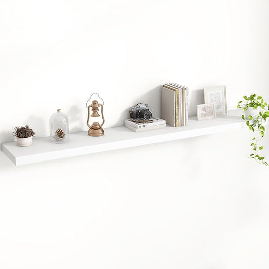 55 Inch Floating Shelves, 8 Inch Deep Floating Shelves for Wall, Hanging Shelf with Invisible Brackets, Deep Shelves for Bathroom, Bedroom, Living Room, White, Set of 1