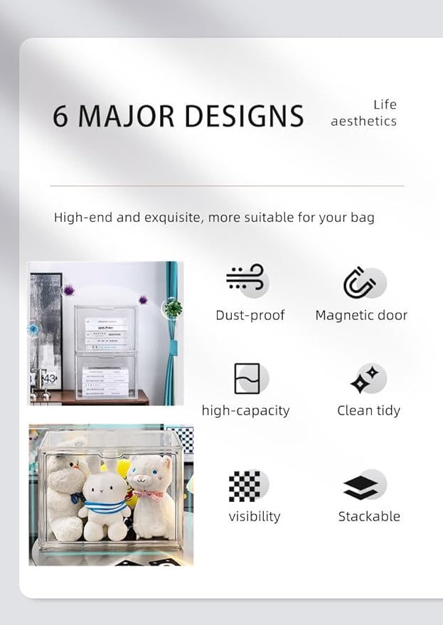 1 Pack Transparent Storage Box Handbag Display Magnetic Organizer for Shoes, Book, Cosmetic, Toys, Dolls Hat, Handmade, Snack Container (1 PACK)