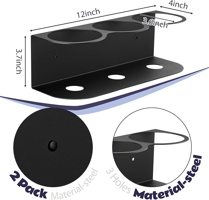 2 Pcs 3 Holes All Purpose Steel Spray Bottle Holder Heavy Duty Can Holder Rack Organizer Easy Install Wall Mount Paint Spray Bottle Organizer Storage Rack for Garage Home Workspace(Black)