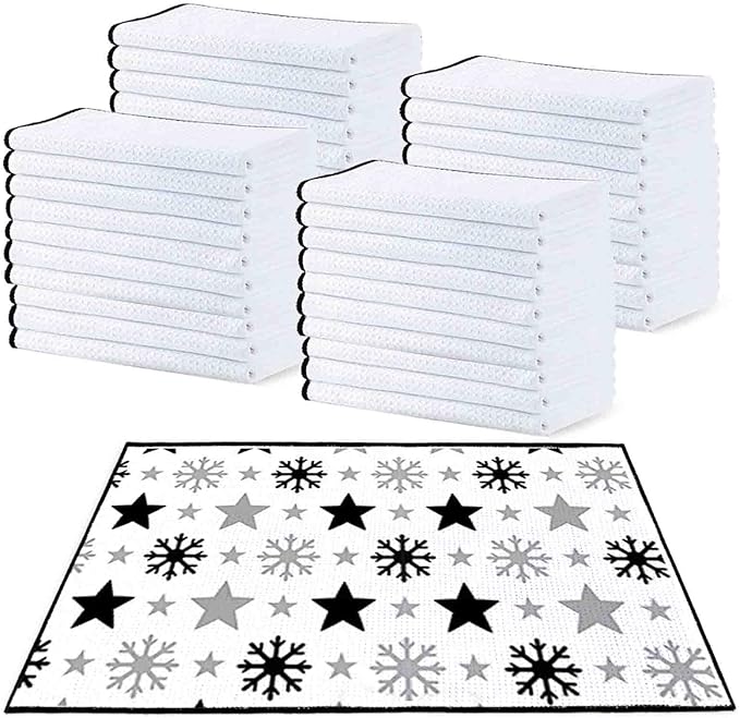stonechic 40 Pack Sublimation White Towels Waffle Weave Kitchen Towels with Black Borders Blanks Microfiber Dish Drying Towel for DIY 16x24 Inch