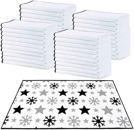 stonechic 40 Pack Sublimation White Towels Waffle Weave Kitchen Towels with Black Borders Blanks Microfiber Dish Drying Towel for DIY 16x24 Inch