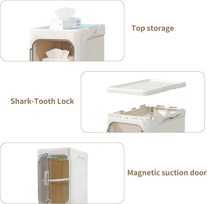 Narrow Storage Cabinet Slim Bathroom Storage Cabinet with Movable Wheels Tall Bathroom Organizer Skinny Cabinet for Small Spaces，2-Tier Beige