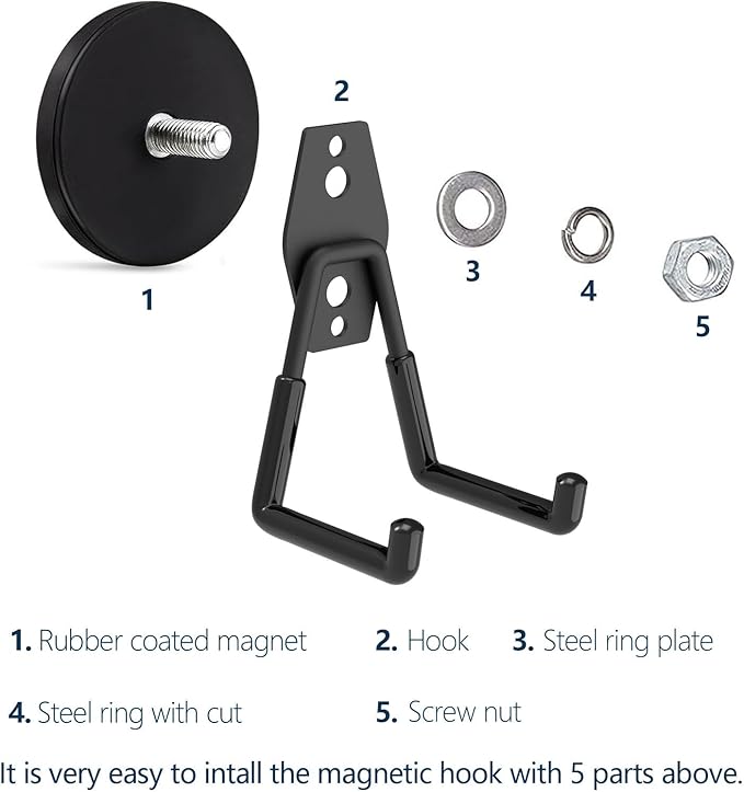 Super Strong Magnetic Hooks Heavy Duty, Magnetic Utility Hooks for Power Drill, Garden Tools, Hose, Straps, Steel Pegboard, Horse Trailer, Garage Magnetic Hooks Hanger Tool Holder(4pack)