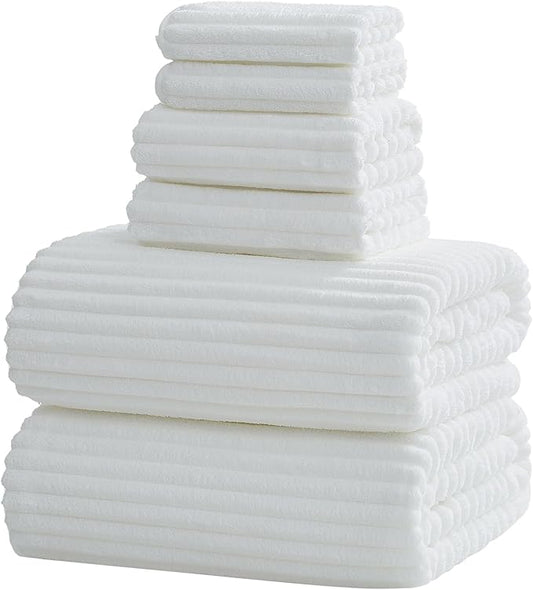 6-Piece Bath Towel Set(30"x60"), 2 Large Bath Towel Sheets, 2 Hand Towels and 2 Washcloths - Highly Absorbent Quick Dry Microfiber,Ultra Soft Towel Set for Bathroom(White