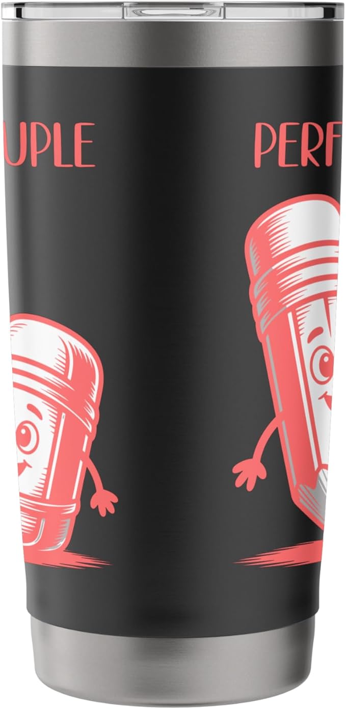 Perfect Couple Adorable Pencil Eraser Pair Stainless Steel Insulated Tumbler