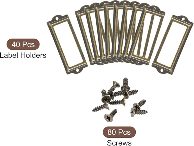 uxcell Metal Label Holders, 83x30mm 40pcs File Name Card Tag Label Holder Frame for Office Library Drawer Cabinet Shelves, Bronze Tone