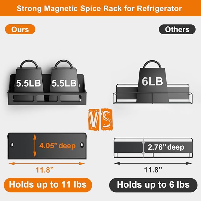 Jewem Magnetic Spice Rack for Refrigerator and Oven, 4 Pack Moveable Magnetic Shelves for Spice Jars, Heavy Duty Seasoning Rack Easy To Install For Kitchen Pantry kitchen organizers and storage