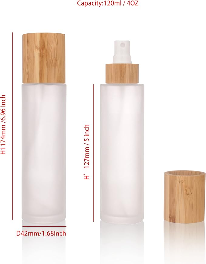 COSIDEA 12 pcs Empty 4oz /120ml bamboo lid Frost glass spray bottle with fine mist despenser head for liquid perfume toiletries containers, toner bottles