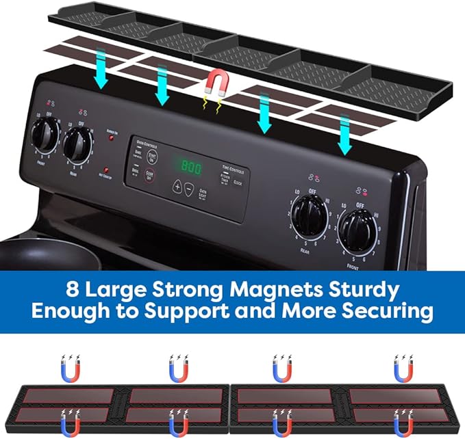 Hydream Stove Top for Silicone Shelf,30 Inch Magnetic Shelf Over the Stove Spice Rack,Kitchen Organizer Magnet Above Stovetop Back of Flat Storage Suctioned-Black