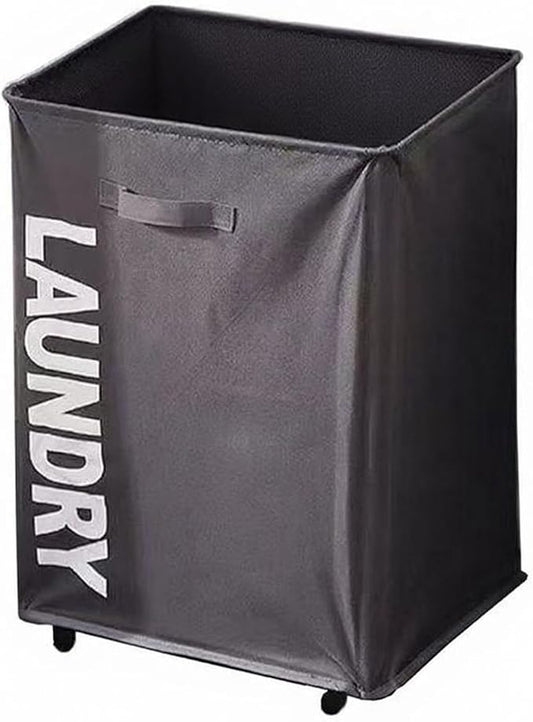 85L Laundry Baskets with Wheels, Large Collapsible Waterproof Laundry Hamper, Bottom Widening Design, Foldable Storage Square Dirty Clothes Bins for Laundry Room, Bathroom, Dorm (Dark Gray)