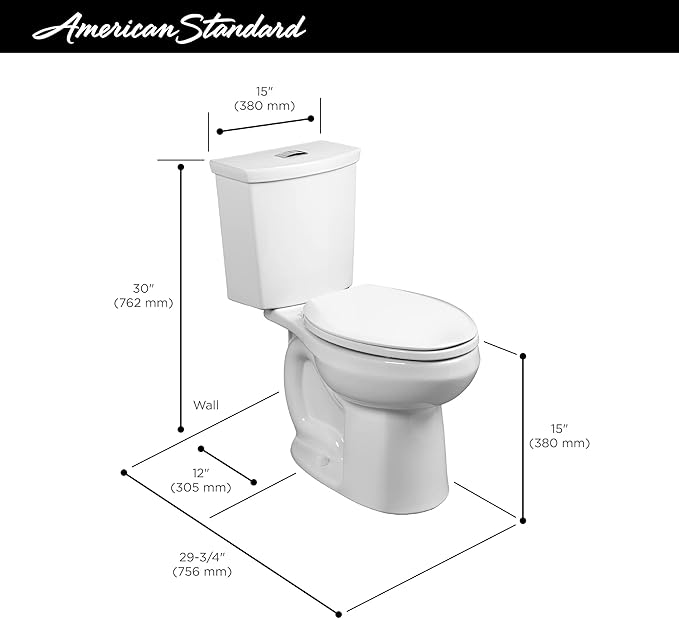 American Standard 2887218.020 H2Option Two-Piece Toilet Less Seat, Elongated Front, Standard Height, Dual Flush, White, 1.28 GPF