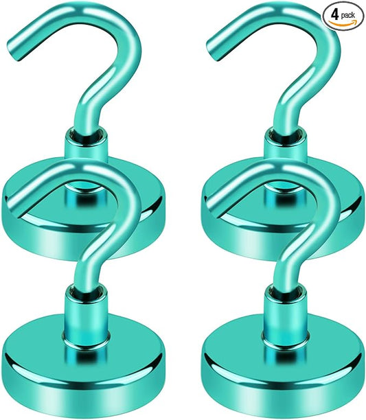 LOVIMAG Cruise Magnetic Hooks, 85Lb Magnet Hooks for Cruise Cabin, Green Magnetic Hooks for Hanging, Refrigerator, Ceiling, Strong Neodymium Magnets with Hooks for Kitchen, Locker, Key Holder-4 Pcs