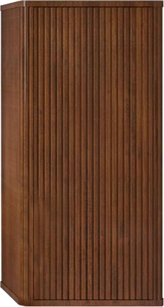 Striped Walnut Floating Bathroom Side Cabinet Wall-Mounted Storage for Small Spaces Pre-Assembled with Safe Curvy Design Push-Open Door (B.Walnut, Side Cabinet)