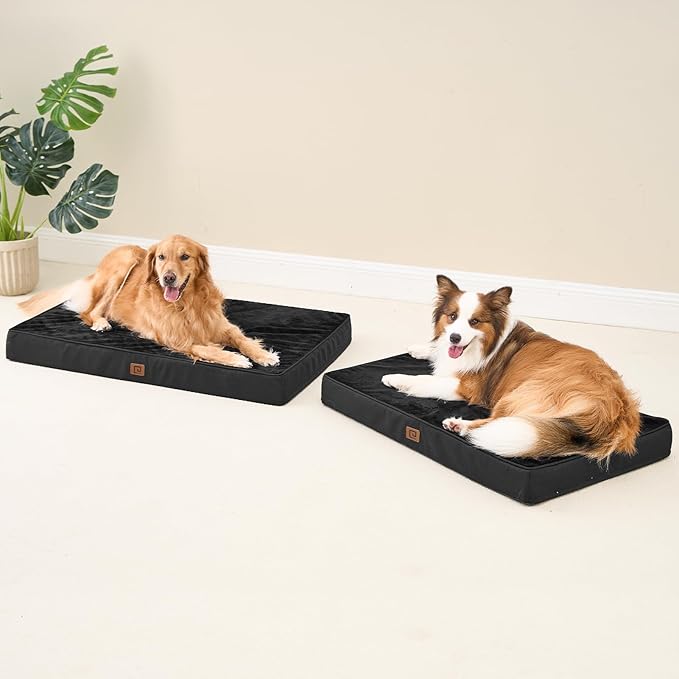 EHEYCIGA Memory Foam Dog Bed Orthopedic 41"x27"，Waterproof Pet Bed for XLarged Dogs ，Washable Pet Mat with Removable Cover, Black