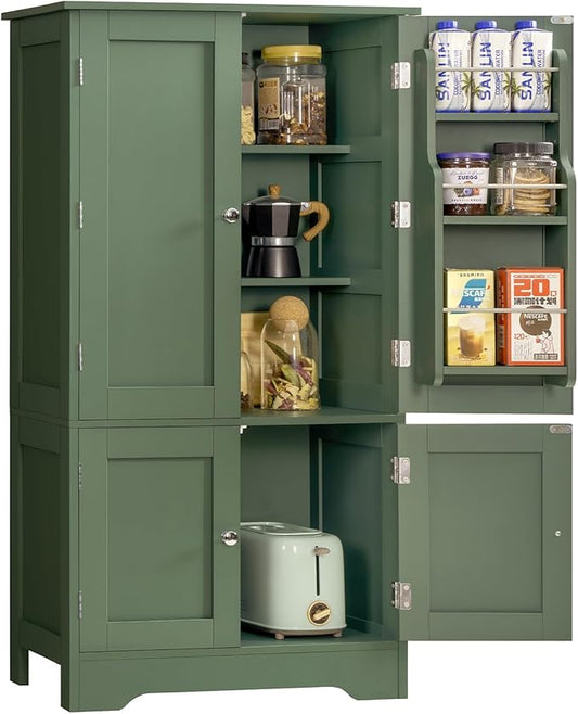 TEENFON 43" H Storage Cabinet with 4 Doors, Kitchen Cabinet with 6 Door Shelves, Kitchen Pantry Cabinets for Living Room, Dining Room, Bathroom, Forest Green