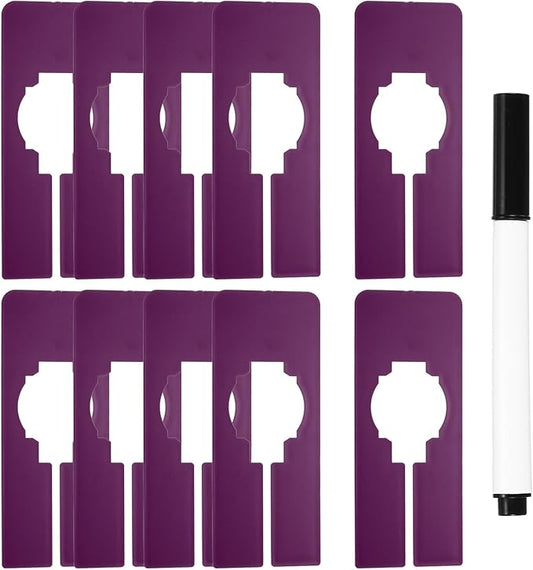 uxcell Clothes Dividers,10 Pack Rectangle Closet Rack Dividers Clothing Rack Size Dividers Blank Labels with Marker Pen Writable & Reusable for Hanging Clothes Sorting Size, Purple