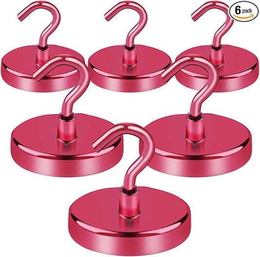 LOVIMAG Cruise Essentials, 170Lbs Cruise Door Magnets, Red Magnet Hooks for Cruise Cabin Strong Magnetic Hooks for Hanging, Refrigerator, Celling -6 Pack
