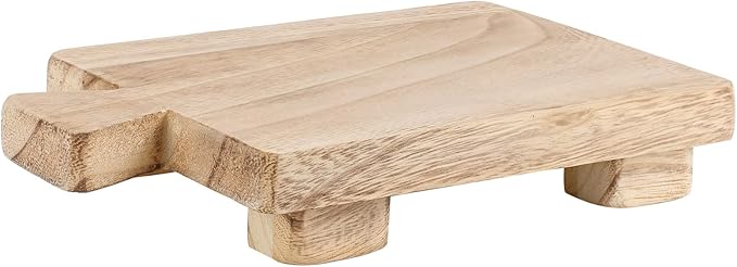Wood Pedestal Stand Riser Wood Footed Tray for Bathroom Home Kitchen Wooden Soap Holder for Bottles Plant Makeup Tissues Candles Guest Jewelry Soap(Classic Color, 1.57 x 6 x 9 Inch)