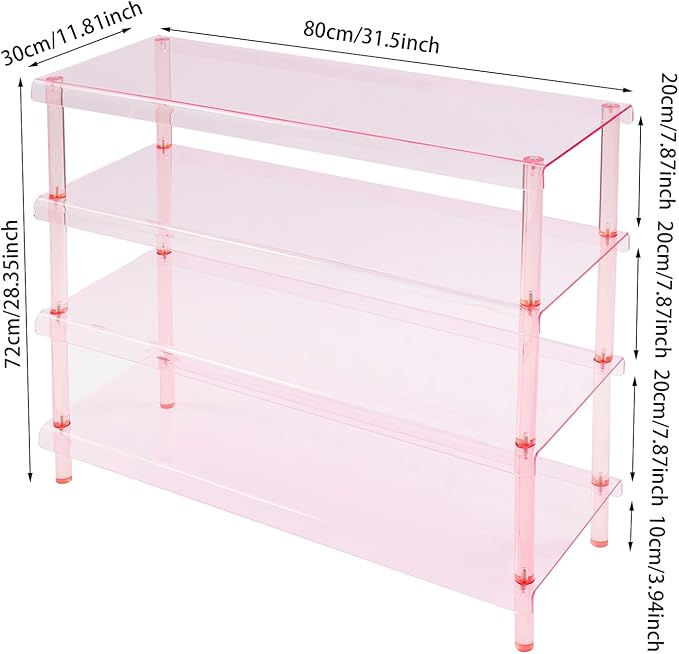 4-Tier Acrylic Shoe Rack for Closet, Clear Shoe Organizer - Entryway Shoe Organizer, Modern Free Standing Shoe Storage Shelf, Holds 12-16 Pairs of Shoes for Entryway, Closet, 31.5”×11.81”×28.35”