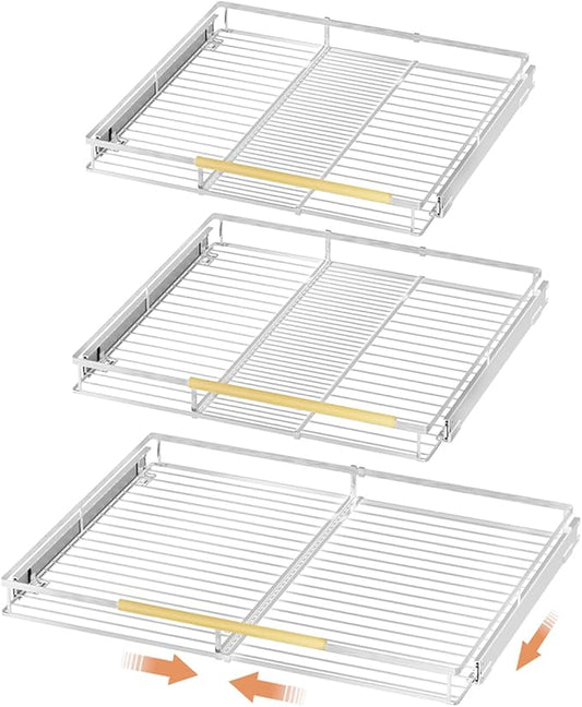 SANNO Pull Out Cabinet Organizer,Expandable Slide Out Shelf, Bottom-Mounted Sliding Shelf Under Sink Shelf, Expandable Shelves with Sliding for Kitchen Cabinets Under Sink,3
