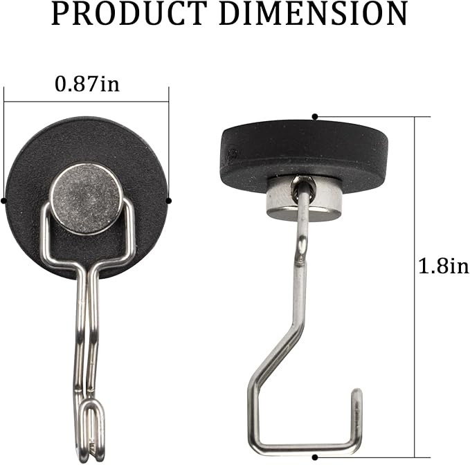 Rubber Coated Magnetic Hooks for Cruise Ship Cabin,Kitchen,Garage,Classroom and Office Waterproof Heavy Duty Metal Hangers with Increased Friction and Anti-Scratch Protection(6, Sliver)