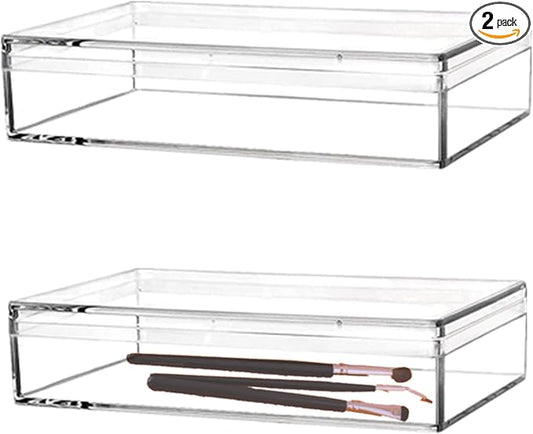 Acrylic Box for Candy 2 Packs Clear Acrylic Display Boxes Rectangle Candy Box with Lid 2 Pieces Plastic Jewelry Storage Box for Birthday Valentine's Day Party Favor Candy Pill and Tiny Jewelry