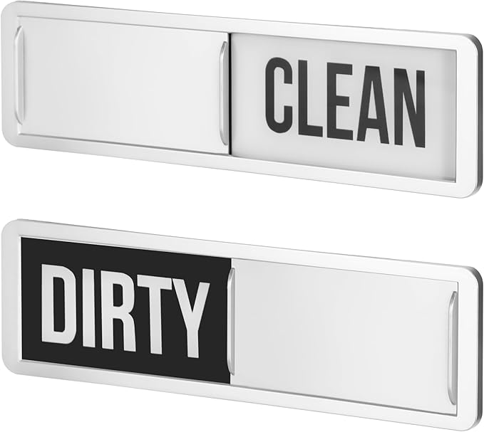 Dishwasher Magnet Clean Dirty Sign, Strong Magnet Clean Dirty for Kitchen Refrigerator, Easy to Read and Slide, Self-Adhesive Stickers for Non-Magnetic Dishwasher（Black White）