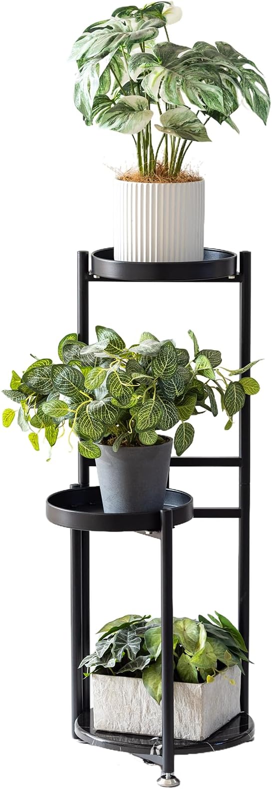 CHPHI 3 Tier Plant Stand, Tall Metal Shelf Holder for Indoor, Outdoor Display Rack Flower Pot Stand for Corner Living Room Balcony Garden Patio (black)