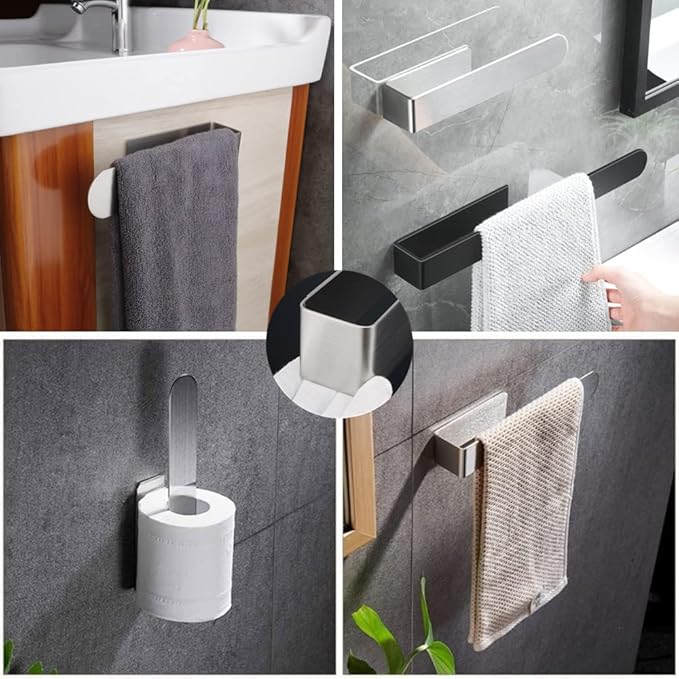 szhdxsy 2pcs Towel Holder SUS 304 Stainless Steel Brushed Hand Towel Rod, Self Adhesive Towel Holder Towel Rod Towel Rack for Bathroom- Silver
