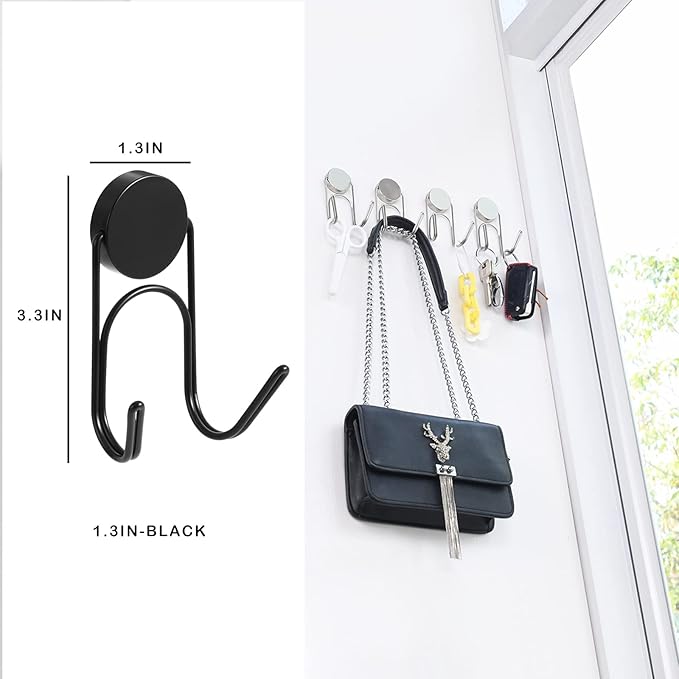 Magnetic Hooks 304 Stainless Steel Hooks Heavy Duty Magnets Hanging Hooks for Refrigerator Grill Toolbox Cabins Outdoor,Cruise Essentials Camper Accessories,8pack(Black,1.3in-2 60Lbs)