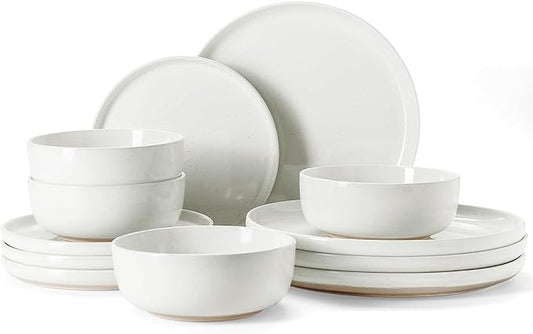 Famiware Milkyway Plates and Bowls Set, 12 Pieces Dinnerware Sets, Dishes Set for 4, White