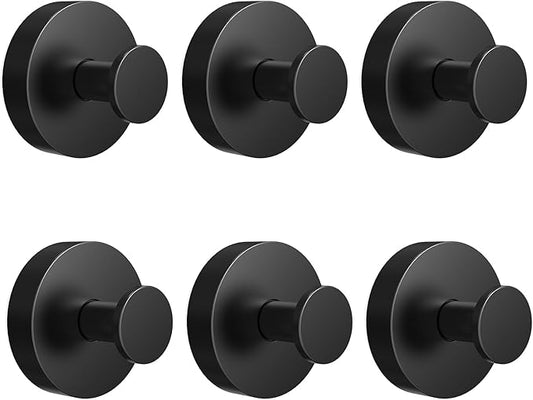 Vacuum Suction Cup Hooks for Shower 6 Pack, Heavy Duty Aluminum Alloy Towel Hooks for Bathroom Kitchen Glass Tile Mirror Wall No Drill Removable Robe Loofah Coat Suction Hooks Hanging-Black