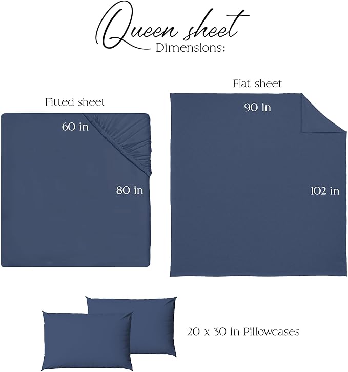 NORTHWEST Ashford Home Essentials Bedding, 4 Piece Queen Size Sheet Set, Estate Blue