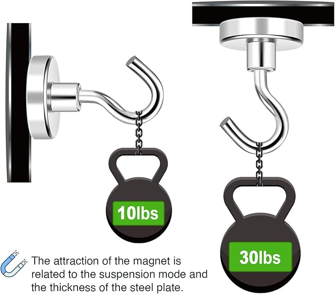 MIKEDE N52 Magnetic Hooks, 30lbs+ Heavy Duty Earth Magnets with Hooks for Refrigerator, Extra Strong Cruise Magnets Hooks for Hanging, Cruise Cabins, Grill, Indoor, Outdoor - 20 Pack