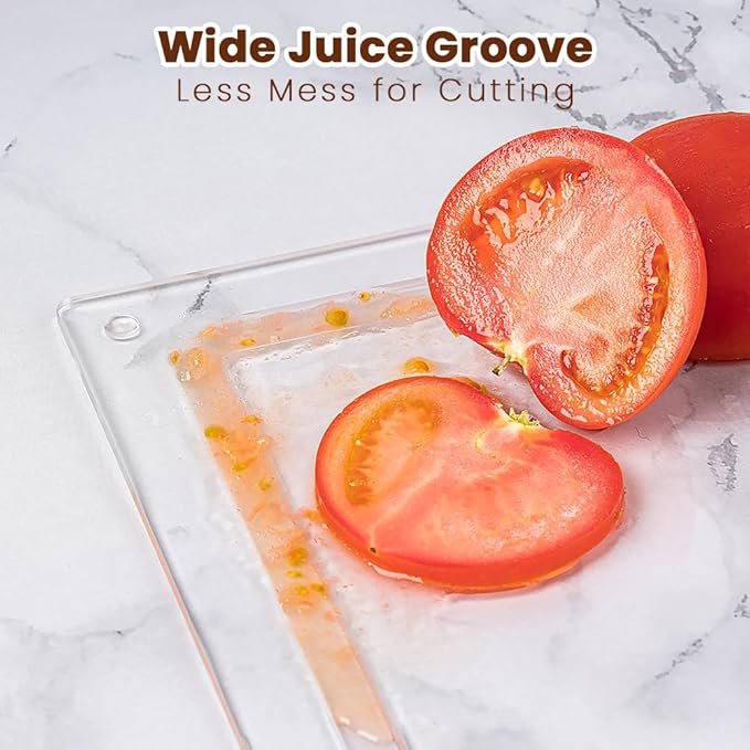Acrylic Cutting Board with Counter Lip, 18x14 Inch Clear Cutting Boards for Kitchen Counter with Juice Groove, Non Slip for Countertop Protector, Apartment Essentials Kitchen Decor Gifts