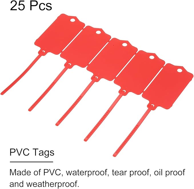 MECCANIXITY Plastic Tags, 1.5x2.5 Inch Red, 25 Packs - Product Identification, Shipping, Material Labels - Indoor/Outdoor Use