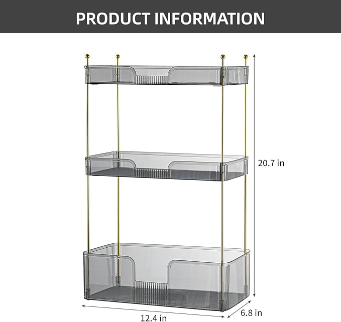 3 Tier Bathroom Organizer Countertop Makeup Perfume Tray Skincare Organizer for Bathroom Dresser Vanity (Grey)