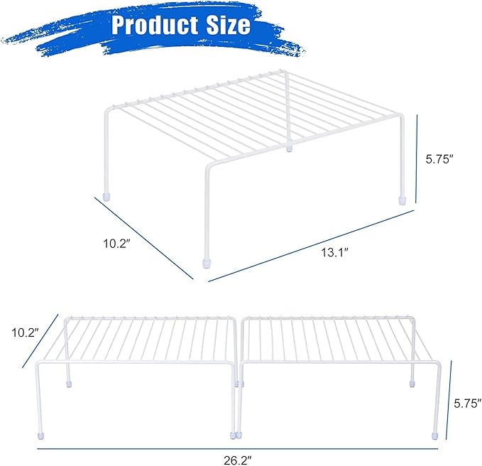 Set of 6 - Kitchen Storage Shelf Rack (13.1 x 10.2 Inch)/Plastic Feet - Medium - Steel Metal - Rust Resistant Finish - Cups, Dishes, Cabinet & Pantry Organization - Kitchen (White)