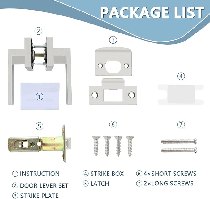KAMOTA Privacy Door Levers, 6 Pack Satin Nickel Door Handles Bed and Bath Door Locks Interior Keyless Locksets, Left and Right Hand Reversible