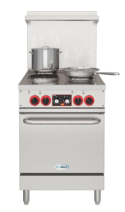 KoolMore KM-CR24-E 24 in. Commercial Range with 4 Burners and 1 Standard Electric Oven in Stainless Steel-208V 3-Phase, CSA Listed