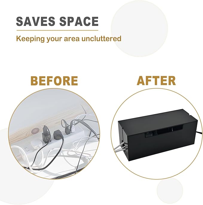 Cable Cord Organizer Box, 2 Open Slots Cords Hider Box, Under Desk Power Strip Organizer and Floor Cables Storage, Black