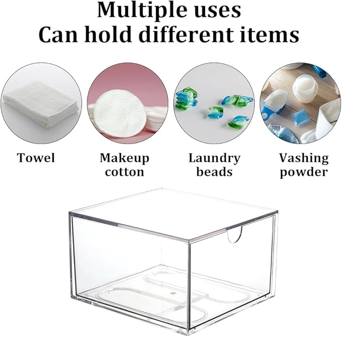 CREATCABIN Disposable Face Towel Holder Face Cloth Storage Box Clear Acrylic Stackable Makeup Clean Skin Club Towels Organizer Container Bin with Drawer for Bathroom Coutertop Accessory 6.5 x 6 x 3.9