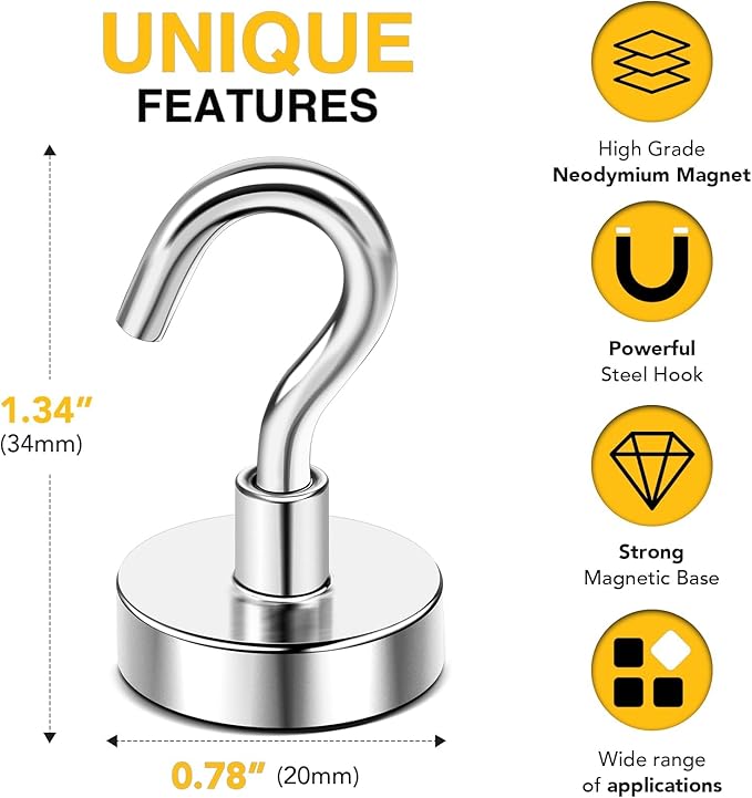 DIYMAG Magnetic Hooks, 28pack Magnet Hook Essentials Strong Heavy Duty Magnetics for Kitchen Refrigerator Hanging Classroom Cruise Cabins Accessories Silver
