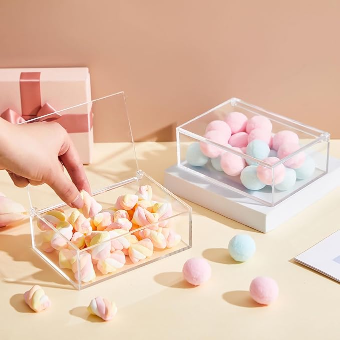 Blulu 8 Pcs Clear Acrylic Box with Lid Plastic Jewelry Mini Storage Box Mini Cube Containers for Candy and Tiny Jewelry Easter Party Favor(5.51 x 3.94 x 1.97 Inch,Flip Style)